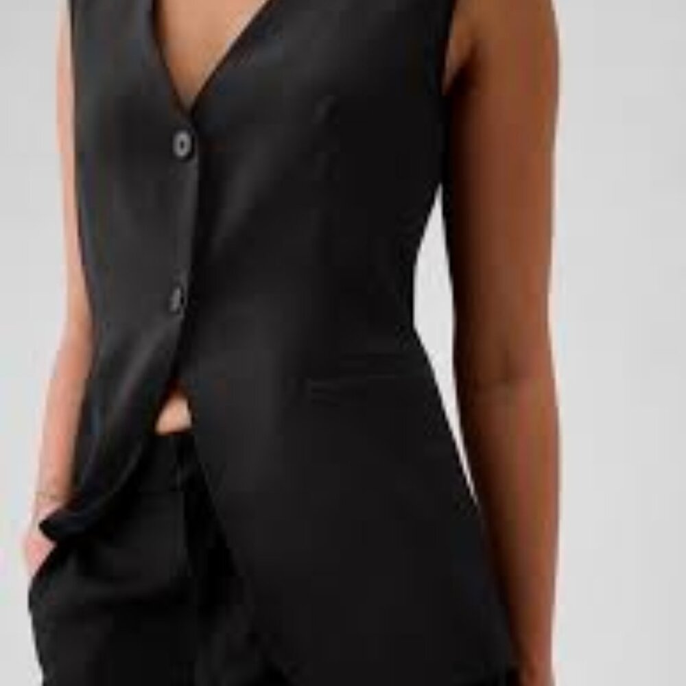 Gap XL Black Longline Twill Vest NWT